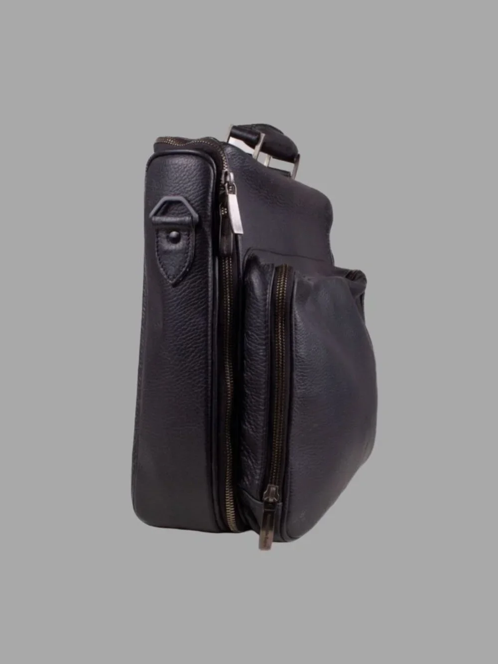 ERMENEGILDO ZEGNA Black Leather Briefcase Business Laptop Bag